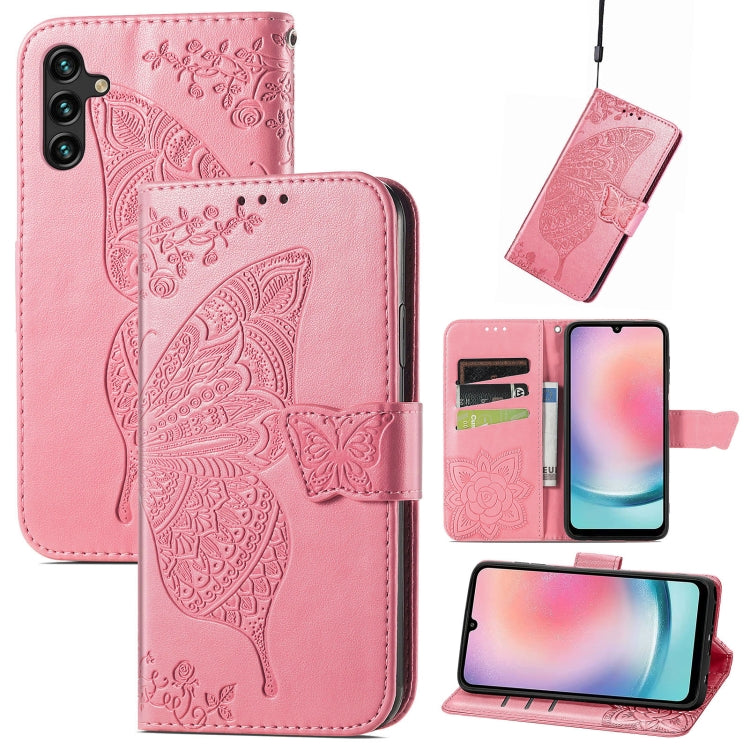 Butterfly Love Flower Embossed Leather Phone Case, For Samsung Galaxy A24 4G
