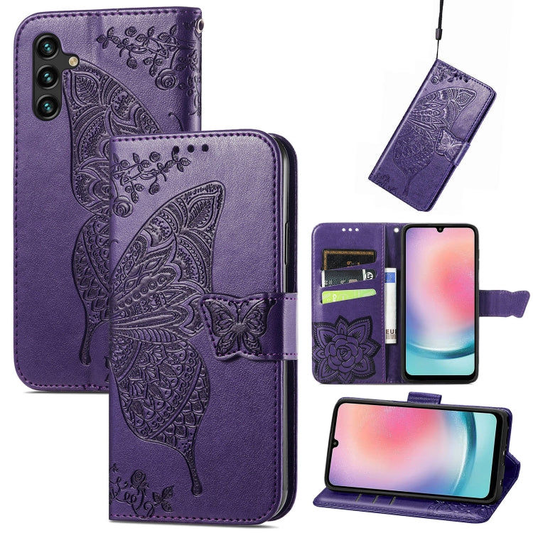 Butterfly Love Flower Embossed Leather Phone Case, For Samsung Galaxy A24 4G