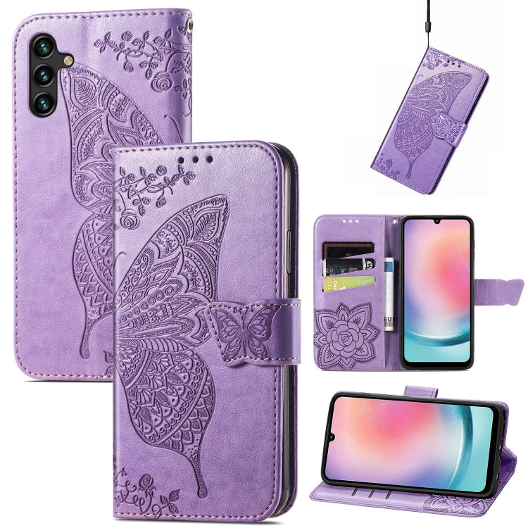 Butterfly Love Flower Embossed Leather Phone Case, For Samsung Galaxy A24 4G
