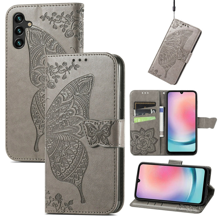 Butterfly Love Flower Embossed Leather Phone Case, For Samsung Galaxy A24 4G