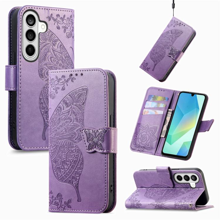 Butterfly Love Flower Embossed Leather Phone Case, For Galaxy S26 FE 5G, For Galaxy A27 5G, For Galaxy A24 4G