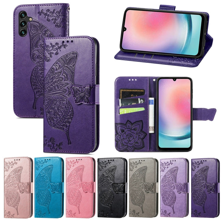 Butterfly Love Flower Embossed Leather Phone Case, For Samsung Galaxy A24 4G