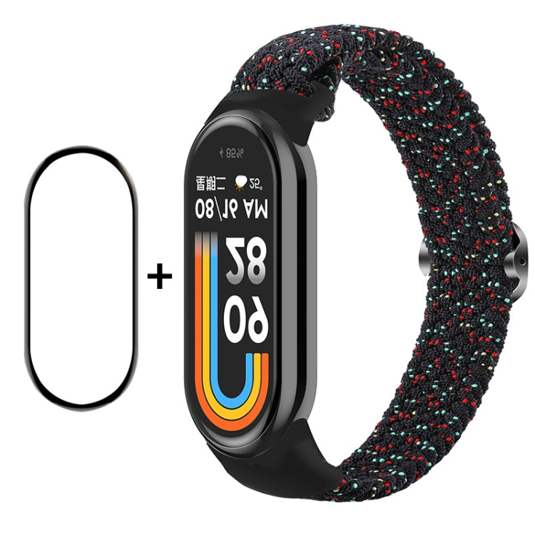 For Xiaomi Mi Band 8 ENKAY Hat-Prince 2 in 1 Set Full Coverage Screen Protector + Elastic Braided Nylon Watch Band