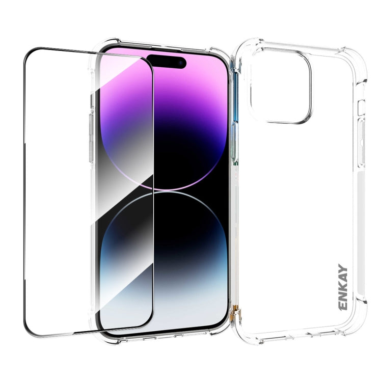 ENKAY Hat-Prince Transparent TPU Shockproof Phone Case with Glass Film, For iPhone 14, For iPhone 14 Plus, For iPhone 14 Pro, For iPhone 14 Pro Max