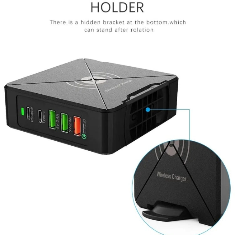 PD-75 Desktop PD Type-C USB QC 3.0 Fast Mobile Phone Charging Station Wireless Charger, PD-75