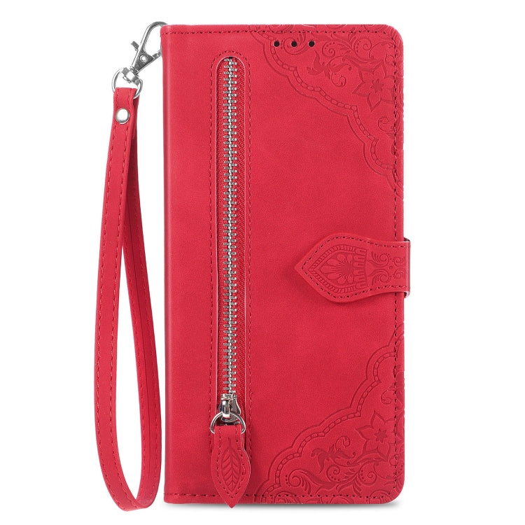 Embossed Flower Zipper Leather Phone Case, For Samsung Galaxy S20