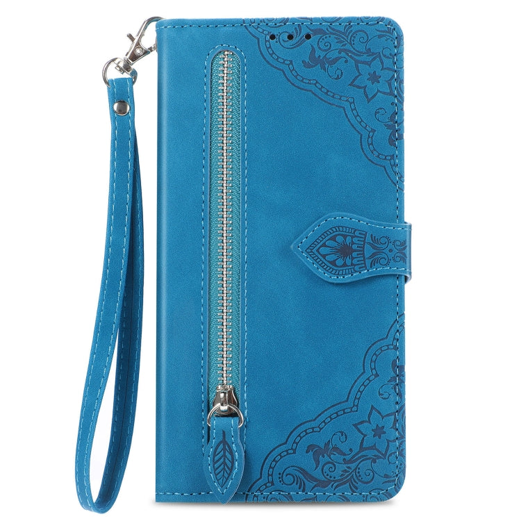 Embossed Flower Zipper Leather Phone Case