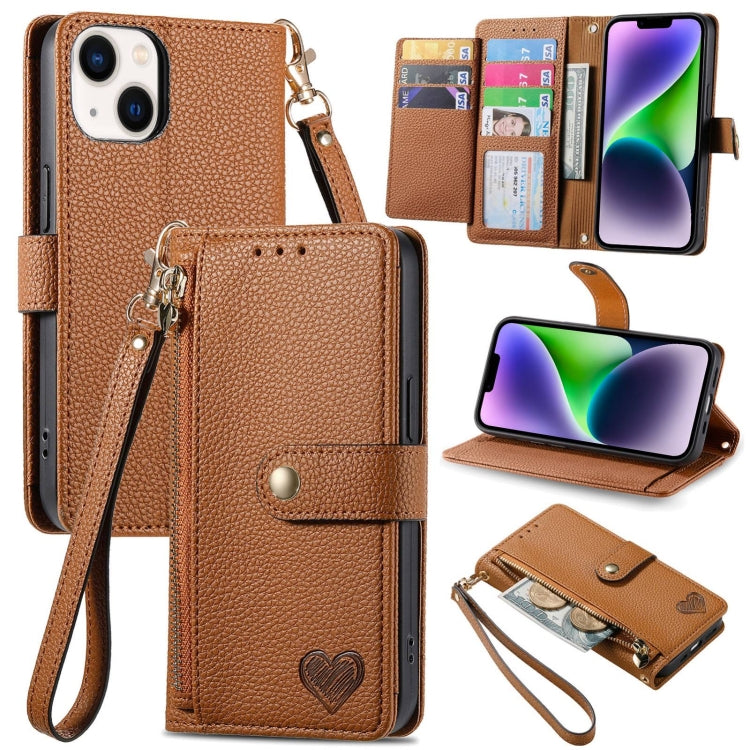 Love Zipper Lanyard Leather Phone Case