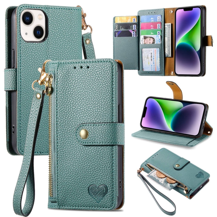 Love Zipper Lanyard Leather Phone Case