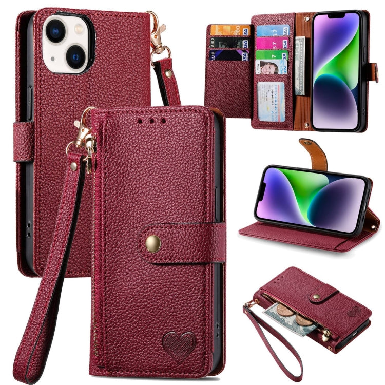 Love Zipper Lanyard Leather Phone Case