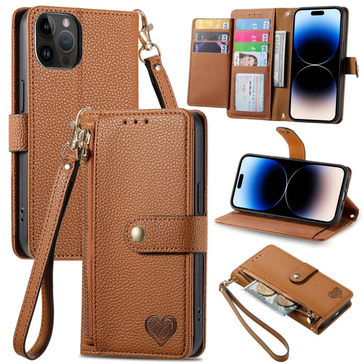 Love Zipper Lanyard Leather Phone Case