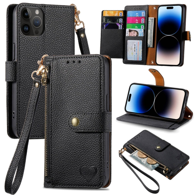 Love Zipper Lanyard Leather Phone Case