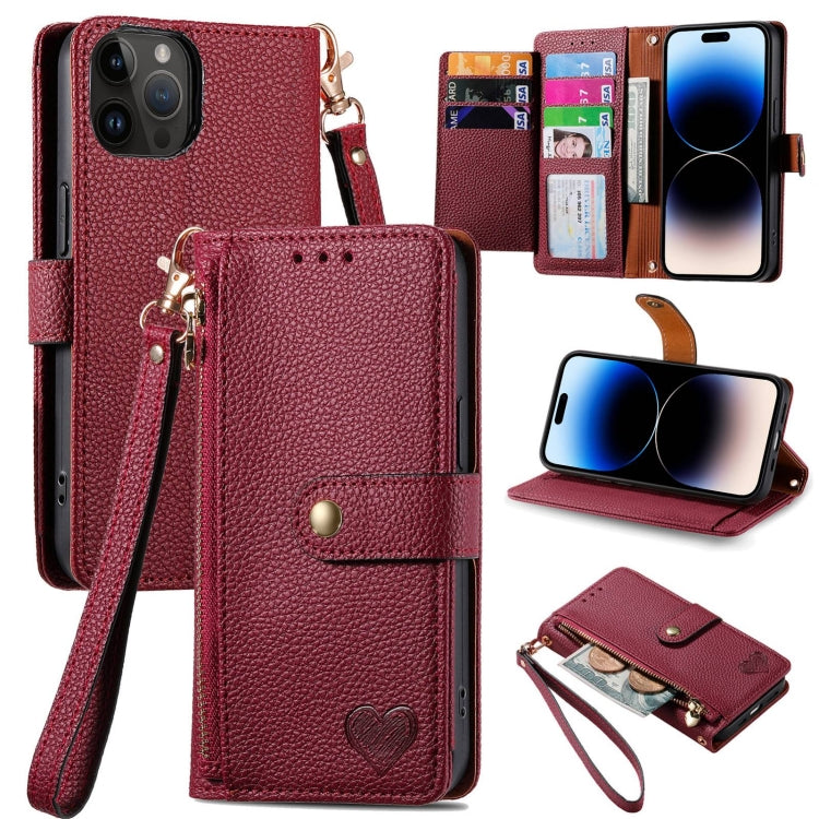 Love Zipper Lanyard Leather Phone Case