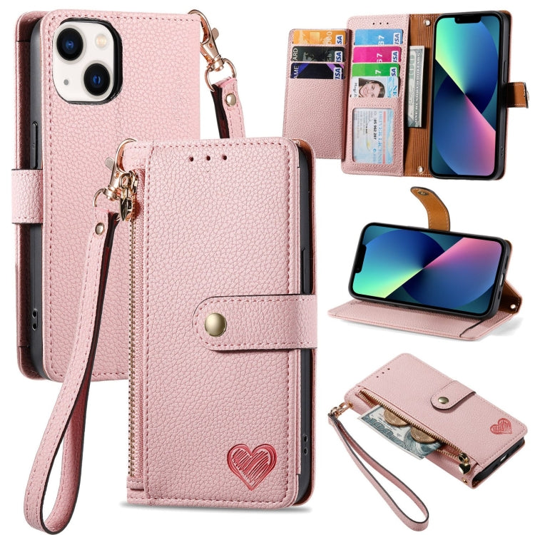 Love Zipper Lanyard Leather Phone Case, For iPhone 13, For iPhone 13 mini, For iPhone 12 mini, For iPhone 12 / 12 Pro