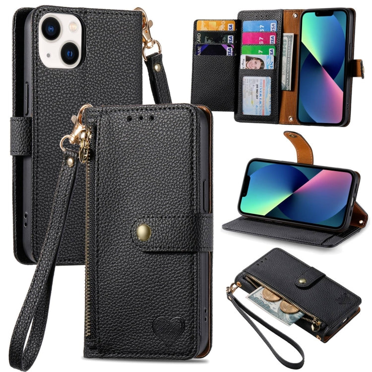 Love Zipper Lanyard Leather Phone Case, For iPhone 13, For iPhone 13 mini, For iPhone 12 mini, For iPhone 12 / 12 Pro