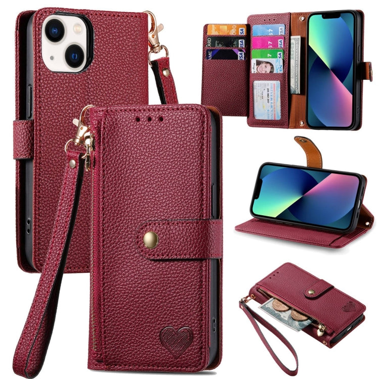 Love Zipper Lanyard Leather Phone Case