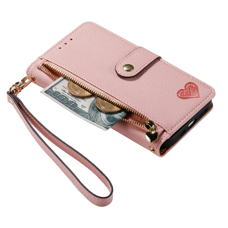 Love Zipper Lanyard Leather Phone Case, For iPhone 13, For iPhone 13 mini, For iPhone 12 mini, For iPhone 12 / 12 Pro