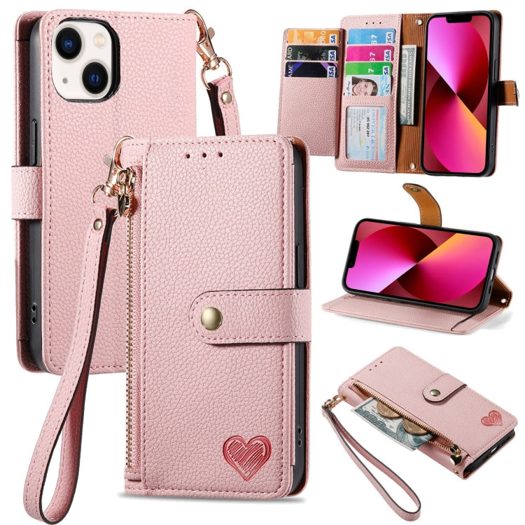 Love Zipper Lanyard Leather Phone Case, For iPhone 13, For iPhone 13 mini, For iPhone 12 mini, For iPhone 12 / 12 Pro