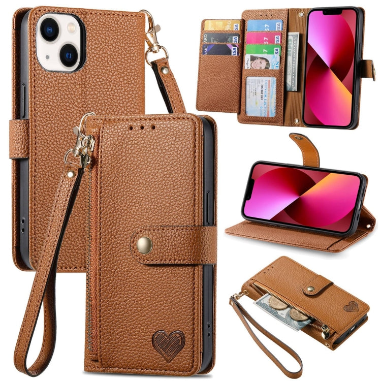 Love Zipper Lanyard Leather Phone Case, For iPhone 13, For iPhone 13 mini, For iPhone 12 mini, For iPhone 12 / 12 Pro