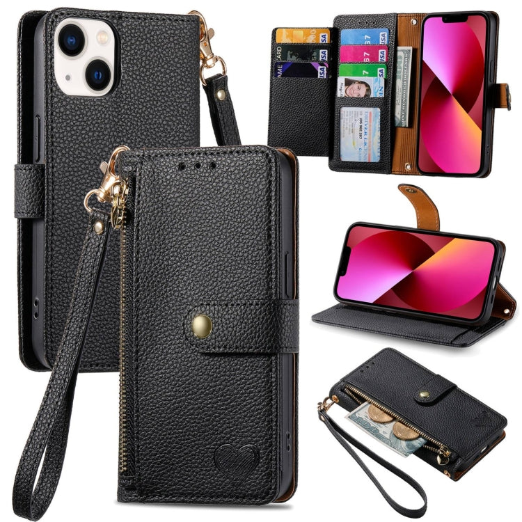 Love Zipper Lanyard Leather Phone Case