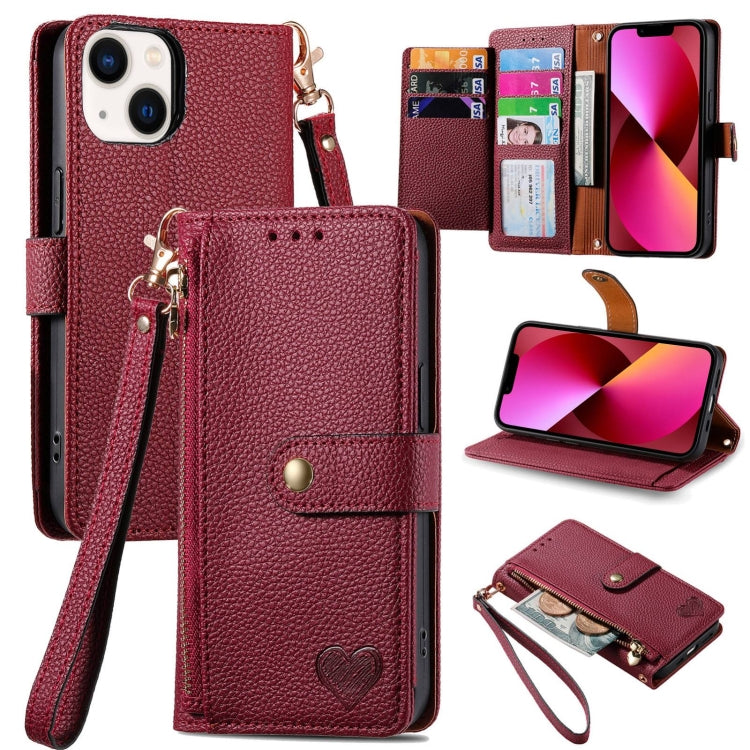 Love Zipper Lanyard Leather Phone Case, For iPhone 13, For iPhone 13 mini, For iPhone 12 mini, For iPhone 12 / 12 Pro