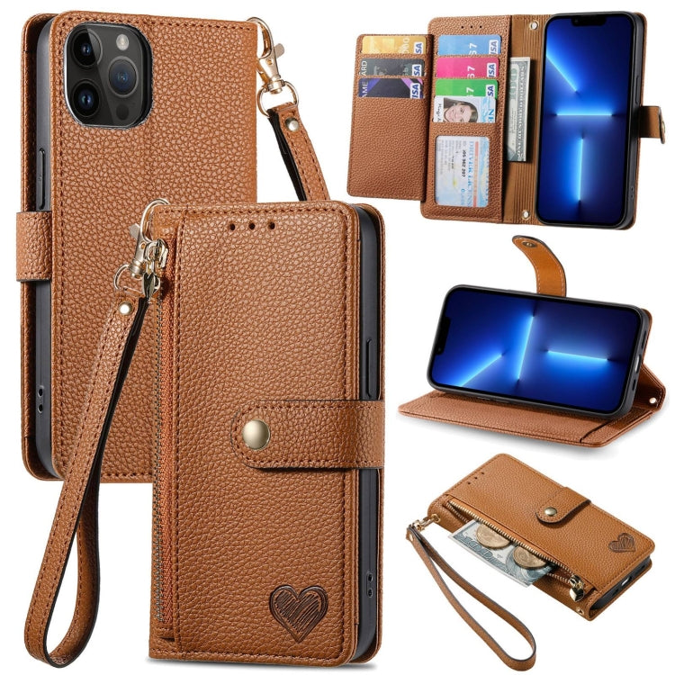 Love Zipper Lanyard Leather Phone Case