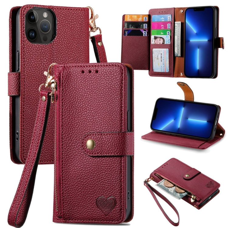 Love Zipper Lanyard Leather Phone Case, For iPhone 14 Pro Max, For iPhone 7 / 8 / SE 2022, For iPhone 13 Pro Max, For iPhone 13 Pro