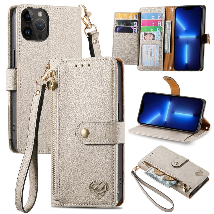 Love Zipper Lanyard Leather Phone Case