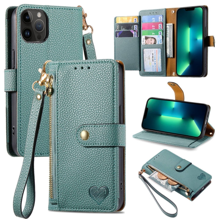 Love Zipper Lanyard Leather Phone Case