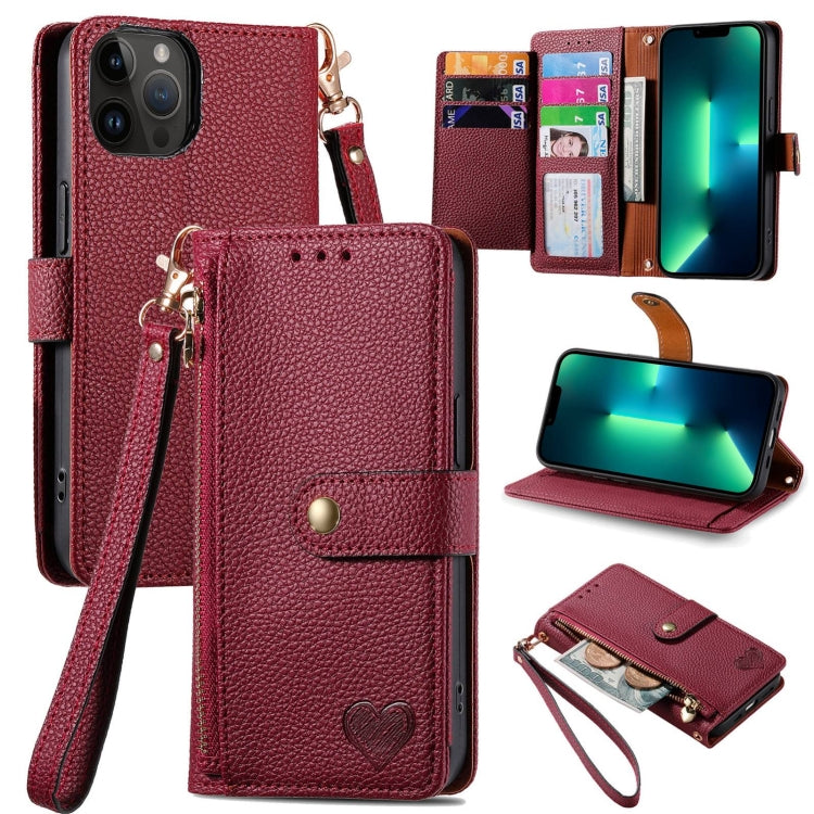 Love Zipper Lanyard Leather Phone Case