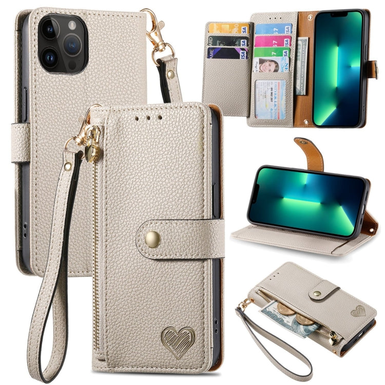 Love Zipper Lanyard Leather Phone Case