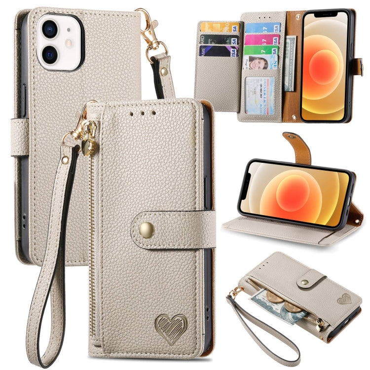 Love Zipper Lanyard Leather Phone Case, For iPhone 13, For iPhone 13 mini, For iPhone 12 mini, For iPhone 12 / 12 Pro