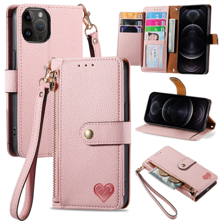 Love Zipper Lanyard Leather Phone Case, For iPhone 13, For iPhone 12 / 12 Pro, For iPhone 12 Pro Max, For iPhone 11 Pro Max