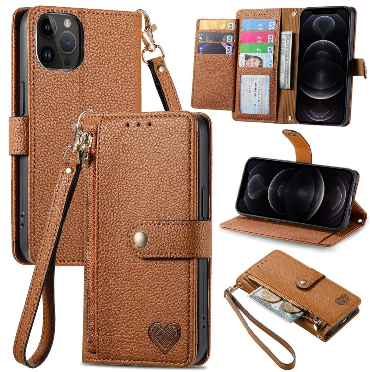 Love Zipper Lanyard Leather Phone Case, For iPhone 13, For iPhone 12 / 12 Pro, For iPhone 12 Pro Max, For iPhone 11 Pro Max