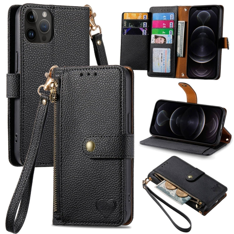 Love Zipper Lanyard Leather Phone Case