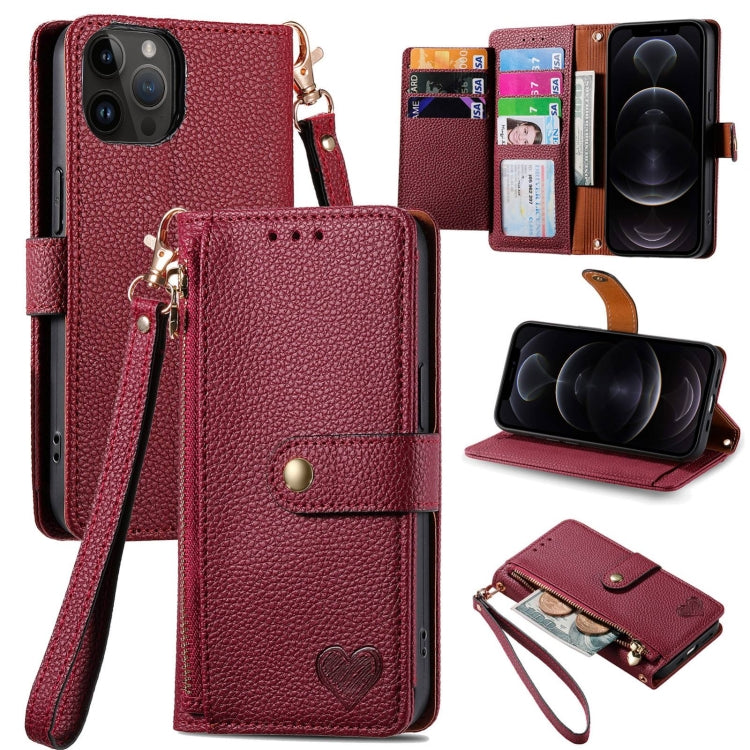 Love Zipper Lanyard Leather Phone Case, For iPhone 13, For iPhone 12 / 12 Pro, For iPhone 12 Pro Max, For iPhone 11 Pro Max