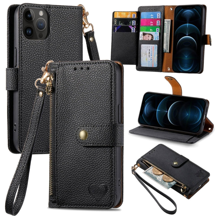 Love Zipper Lanyard Leather Phone Case