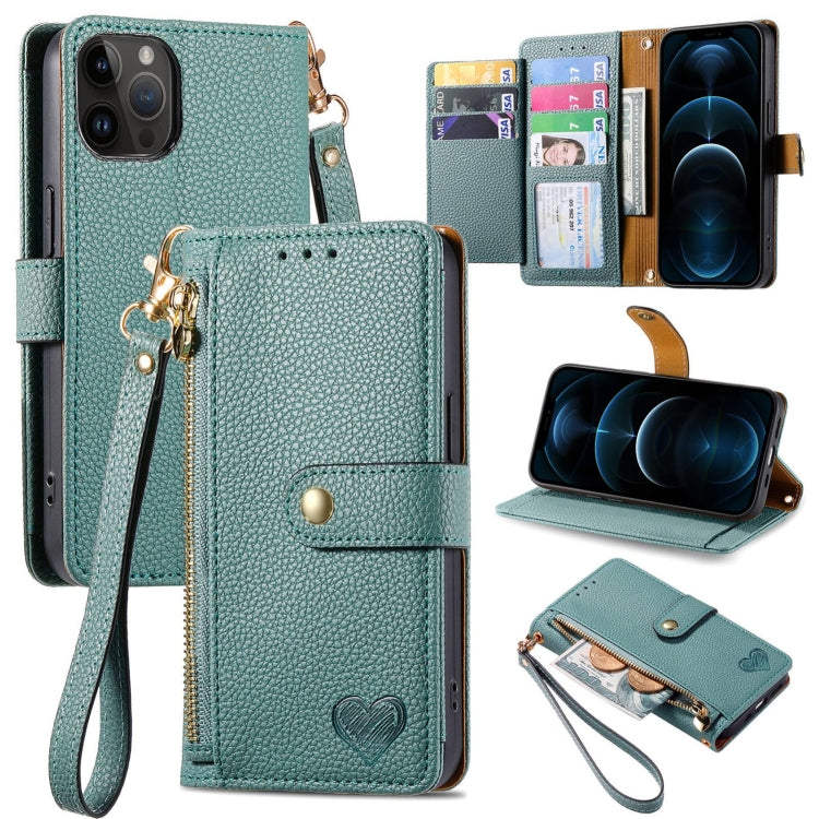 Love Zipper Lanyard Leather Phone Case
