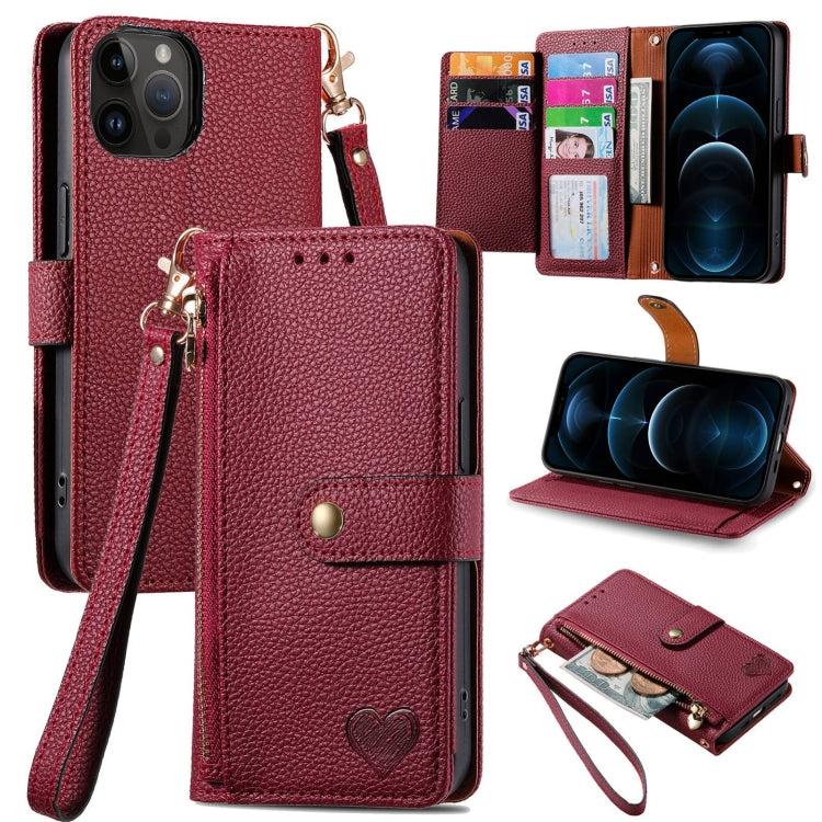 Love Zipper Lanyard Leather Phone Case