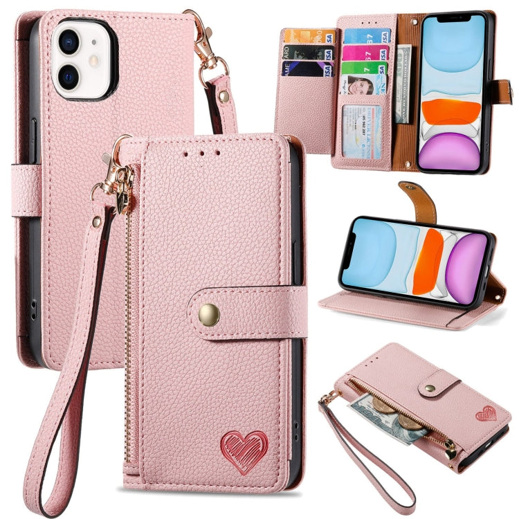 Love Zipper Lanyard Leather Phone Case, For iPhone 11, For iPhone 11 Pro, For iPhone X / XS, For iPhone XR