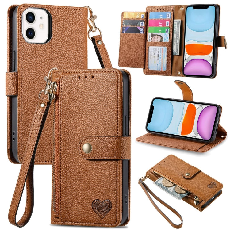 Love Zipper Lanyard Leather Phone Case