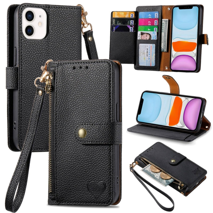 Love Zipper Lanyard Leather Phone Case, For iPhone 11, For iPhone 11 Pro, For iPhone X / XS, For iPhone XR