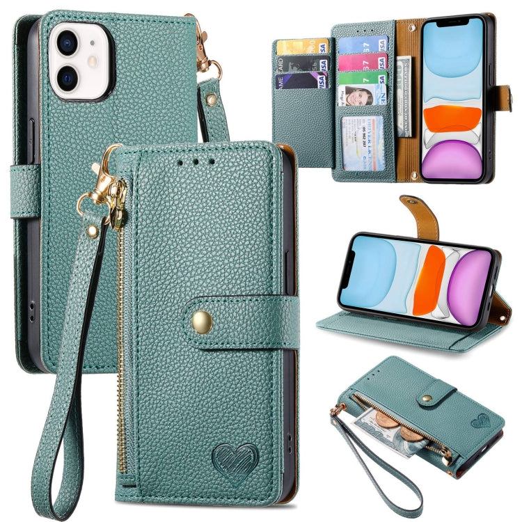 Love Zipper Lanyard Leather Phone Case, For iPhone 11, For iPhone 11 Pro, For iPhone X / XS, For iPhone XR