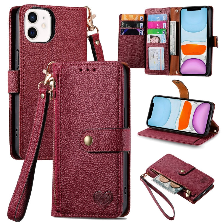 Love Zipper Lanyard Leather Phone Case, For iPhone 11, For iPhone 11 Pro, For iPhone X / XS, For iPhone XR