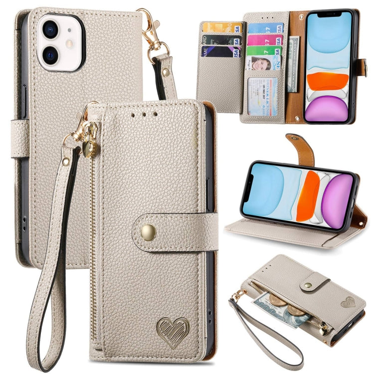 Love Zipper Lanyard Leather Phone Case, For iPhone 11, For iPhone 11 Pro, For iPhone X / XS, For iPhone XR