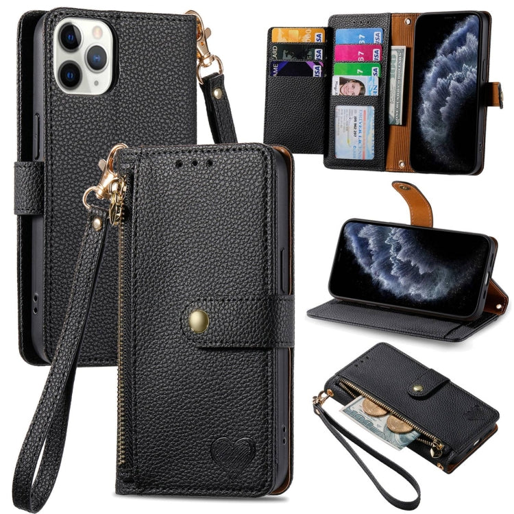 Love Zipper Lanyard Leather Phone Case, For iPhone 11, For iPhone 11 Pro, For iPhone X / XS, For iPhone XR