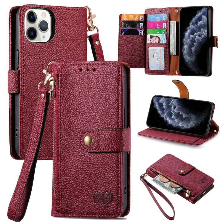 Love Zipper Lanyard Leather Phone Case, For iPhone 11, For iPhone 11 Pro, For iPhone X / XS, For iPhone XR
