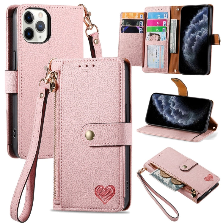 Love Zipper Lanyard Leather Phone Case