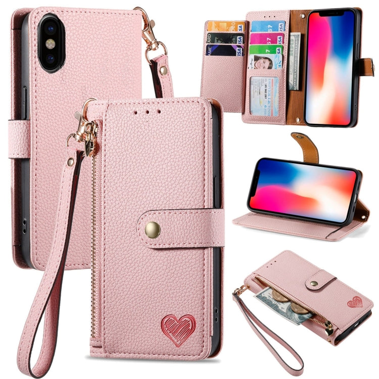Love Zipper Lanyard Leather Phone Case
