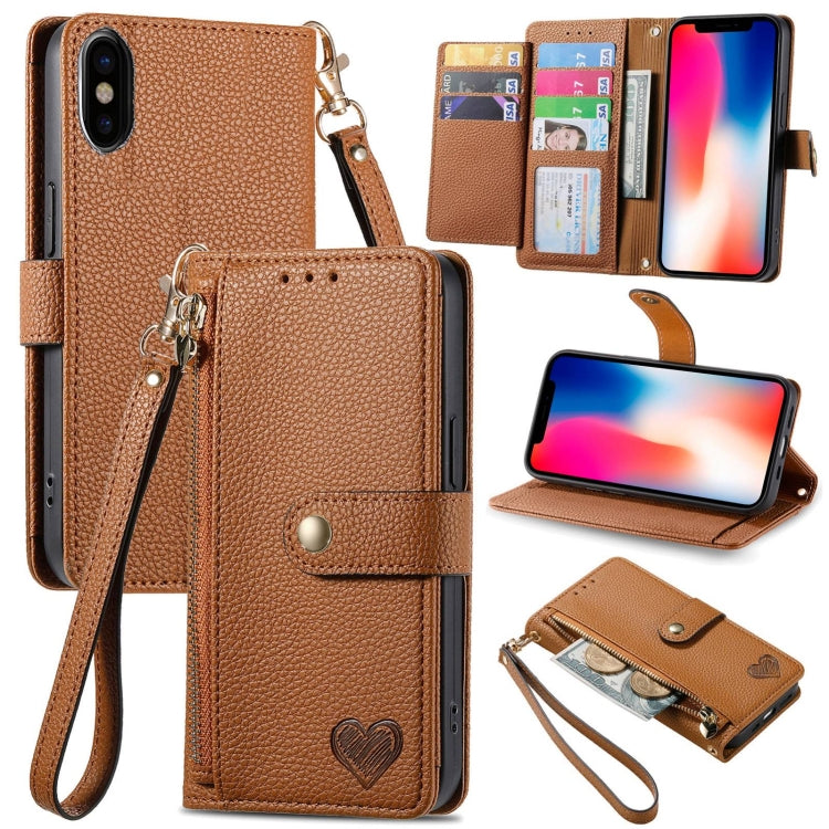 Love Zipper Lanyard Leather Phone Case